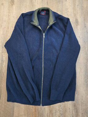 UNTUCKit Men's Full Zip Knit Sweater Jacket Large Navy Blue Cotton Blend